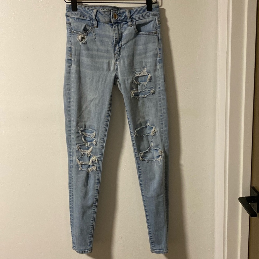American Eagle Patched Distress High-Rise Jeggings (Size 4)
